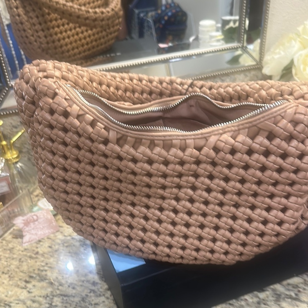 Sincerely Jules Tan Hobo Bag with Chunky Crochet Design